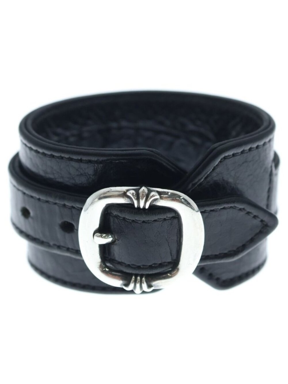 Chrome Hearts R&r Tiny Buckle Gunslinger Leather Bracelet Choker Black Silver